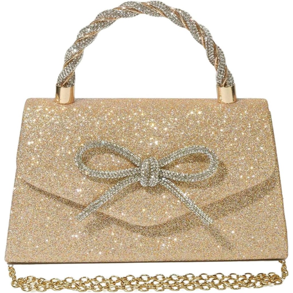 Women Evening Bag Sparkly Bow Clutch Purses Wedding Glitter Rhinestone Clutch Ba